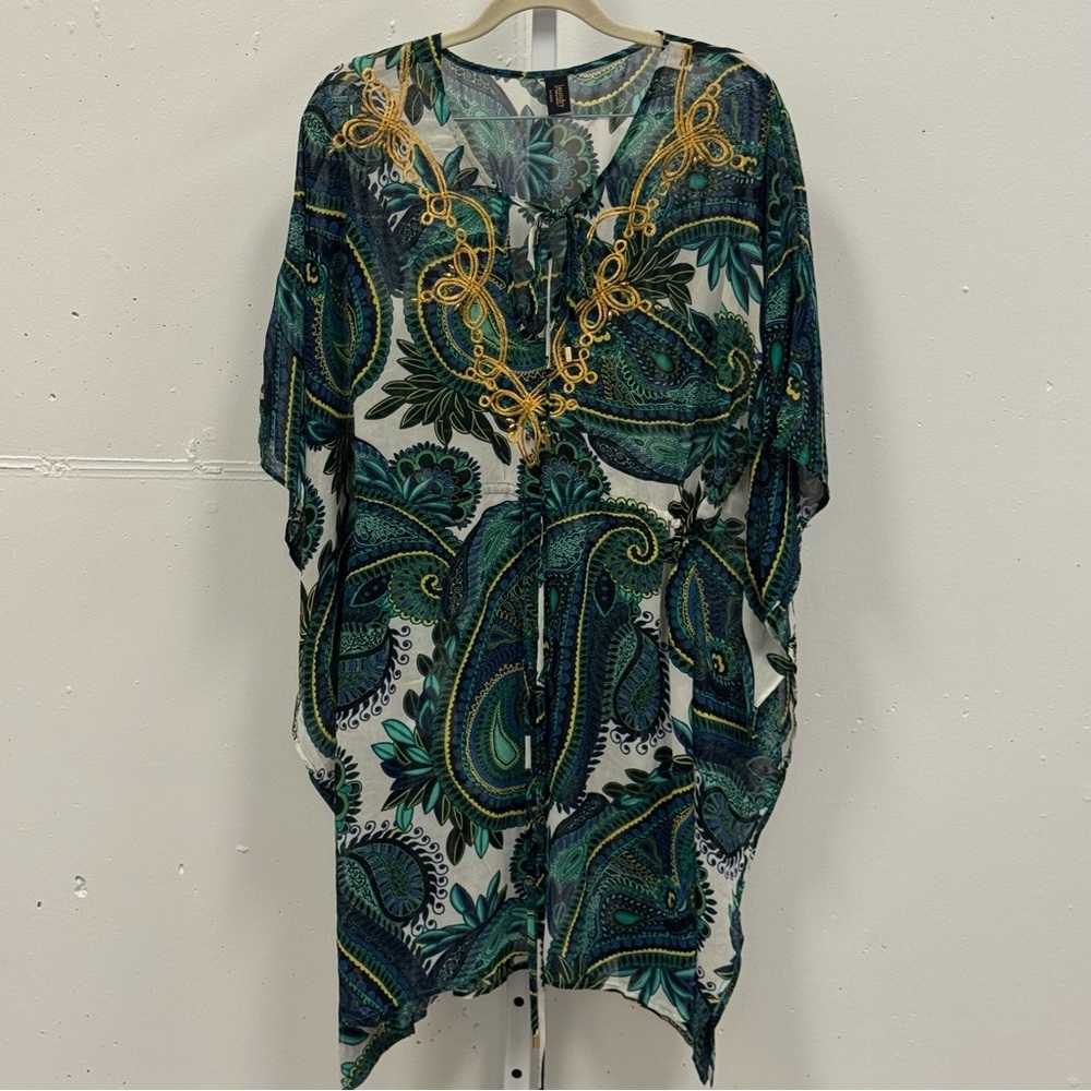 Laundry by Shelli Segal Boho Multicolor Paisley Peacock Coverup Tunic One Size‎